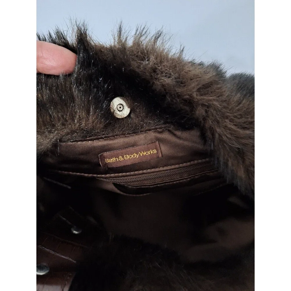 Bath & Body Works Faux Fur Purse Brown Shoulder Bag Oversized Vtg Y2K Style Hobo